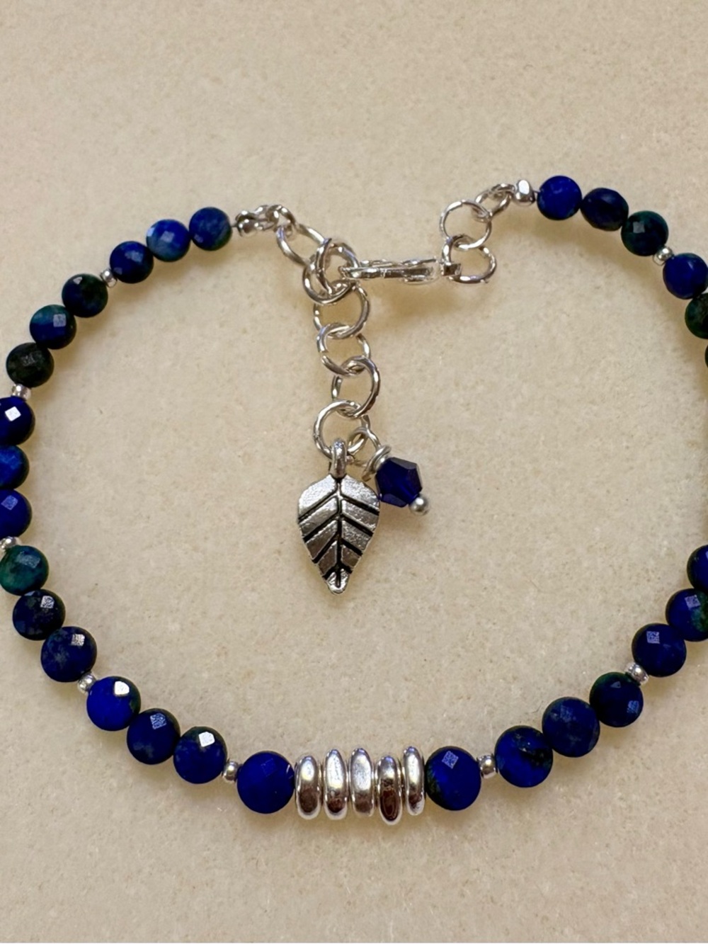 Coin shaped Chrysocolla 3mm beaded bracelet